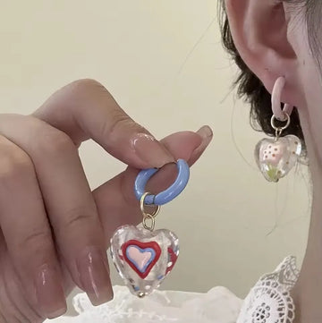 DAIIIBABYYY  -  Trendy Cute Colorful Asymmetrical Enamel Flowers Heart Drop Earrings For Women Girls Fashion Aesthetic Jewelry Gifts Wholesale